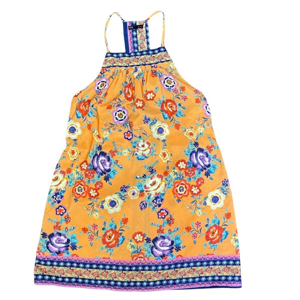 Bebop colorful tank dress bohemian cottagecore yellow blue mini size juniors L